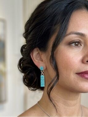 Sterling Silver Turquoise Tile Drop Earrings